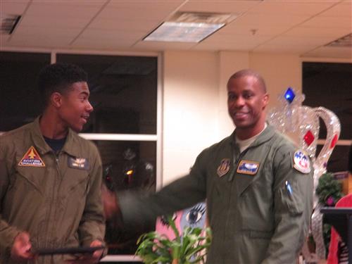 Major Adam Cole with our STEAM Club Vice President, Channing Gray, a certified pilot 